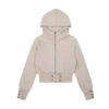 Khaki Cropped Full-Zip Cotton Hoodie