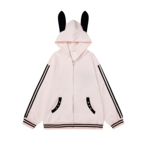 Soft Pink Rabbit Ears Hoodie Zip-Up