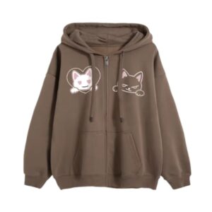 Brown Cartoon Zip-Up Hoodie