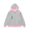 Pink and Gray Colorblock Zip-Up Oversized Hoodie