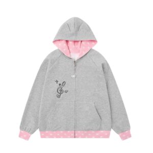 Pink and Gray Colorblock Zip-Up Oversized Hoodie
