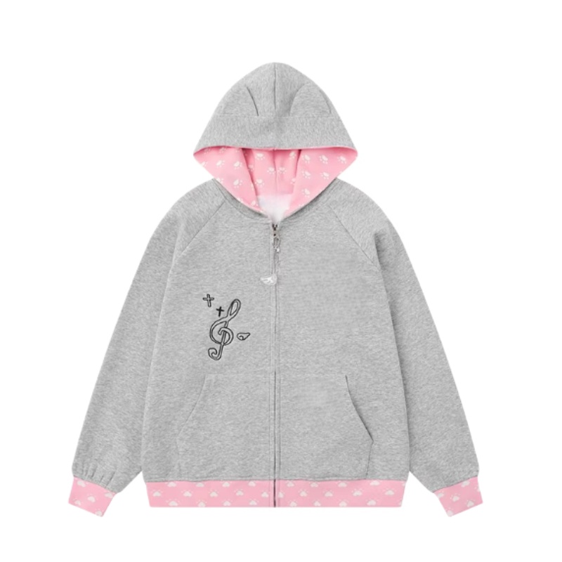 Pink and Gray Colorblock Zip-Up Oversized Hoodie