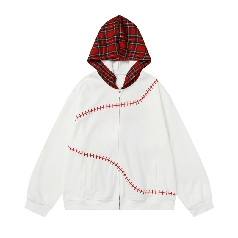 Fashion Plaid Splicing White Hoodie