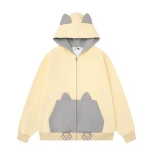 Cute Yellow and Gray Colorblock Zip-Up Hoodie