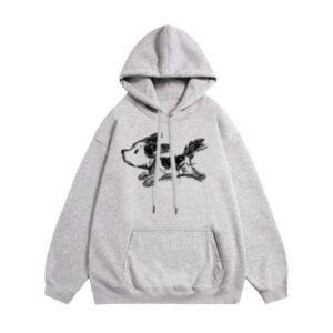 Cartoon Dog Graphic Casual Grey Hoodie