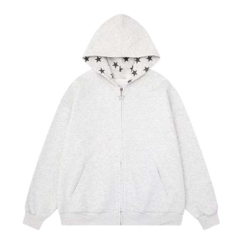 Star Pattern Inner Layer Classic Gray Hoodie