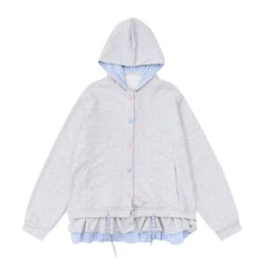 Ruffle Patchwork Gray Fashion Hoodie