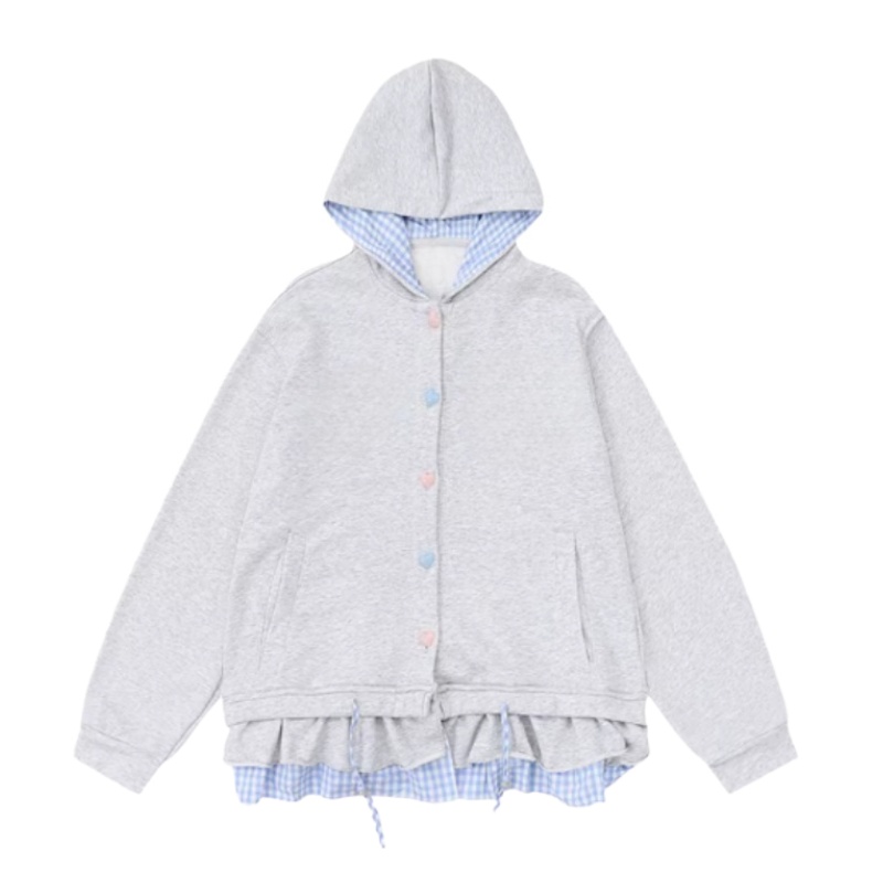 Ruffle Patchwork Gray Fashion Hoodie